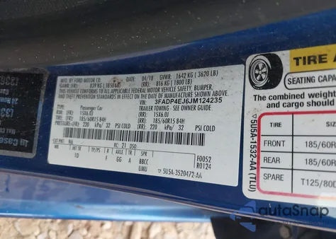 2018 Ford Fiesta Se z USA, uszkodzony, nr VIN 3FADP4EJ6JM124235